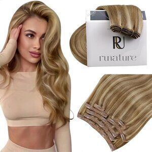 Clip in Hair Extensions Human Hair Short 12 Inch 80g 7pcs Dark Blonde